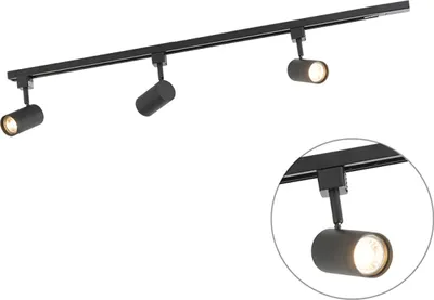 Produktbild von Qazqa Smart led Modern Schienensystem Lampen Komplettset, Schienenbeleuchtung, Deckenstrahler, Deckenspot - Iconic Jeana - Schwarz, 2700K - 6000K, dimmbar, 3-flammig, 100cm, Ideal als Flur, Küche