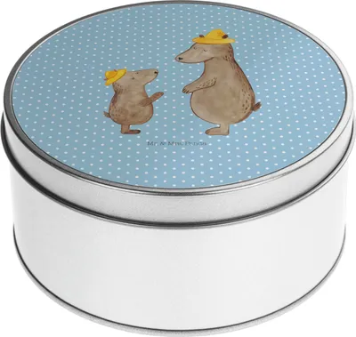 Produktbild von Mr. & Mrs. Panda Dose Bären mit Hut - Blau Pastell - Geschenk, Erinnerungsbox, runde keksdose, keksdosen, Vatertag, Vorratsdosen, Bruder, Familie, Bär