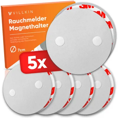 Produktbild von Villkin Magnethalter für Rauchmelder 7cm, 5 Stück – Schnelle Montage ohne Bohren | Starke Haftkraft | Werkzeuglose Installation | Universell passend