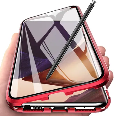 Immagine prodotto di Galaxy Note 20 Ultra Case, copertura completa in vetro temperato con assorbimento magnetico, telaio in metallo, custodia protettiva completa per Samsung Galaxy Note 20 Ultra Red