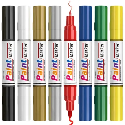 Obrázek produktu pro Permanentní fix s dvojitou špičkou, voděodolný, 8 barev, vhodný pro sklo, kámen, dřevo, keramiku, plast a kov