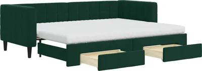 Produktbild von vidaXL Tagesbett Ausziehbar mit Schubladen Dunkelgrün 80x200 cm Samt