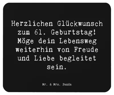 Produktbild von Mr. & Mrs. Panda Mousepad Spruch 61. Geburtstag - Schwarz - Geschenk, Mauspad, mausteppich, Glückwunsch, Mouse Pad, Leben feiern, Erfahrungen, Liebe, Happy Birthday