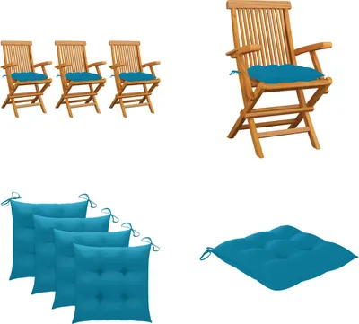 Produktbild von vidaXL Gartenstühle mit Hellblauen Kissen 3 Stk. Massivholz Teak - Gartenstuhl - Gartenstühle - Gartenstuhl Holz - Gartenstuhl Massivholz