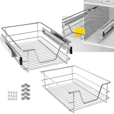 Produktbild von LARS360 2 x 40 cm szuflada kuchenna szuflada teleskopowa szuflada do sypialni szuflada z pełnym wysuwem kosz wysuwana szafka wysuwana szuflada półka kuchenna srebrny