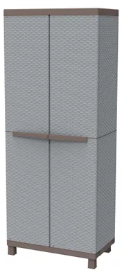 Produktbild von C-Rattan 3680, Besenschrank mit zwei Türen in Rattan-Optik, vertikaler Trennwand und 3 Einlegeböden, für Innen- und Außenbereich - 68x39x170 cm