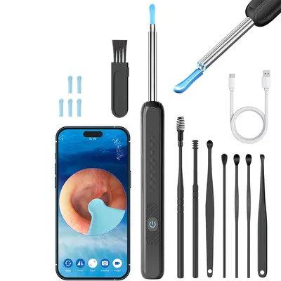 Produktbild von HD Ohrenschmalzentferner mit Kamera,Ohr Reinigung Set,3.5mm WiFi Ohr Endoskop mit LED, 130mAh Akku, IP67 wasserdicht, Kinder  Erwachsene, Typ-C
