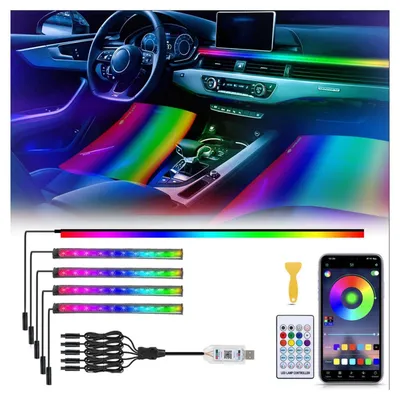 Immagine prodotto di Illuminazione interna per auto a LED, 5-in-1, con luci a LED RGB per il vano piedi, 194 LED, 16 milioni di colori, controllo tramite app, USB e telecomando