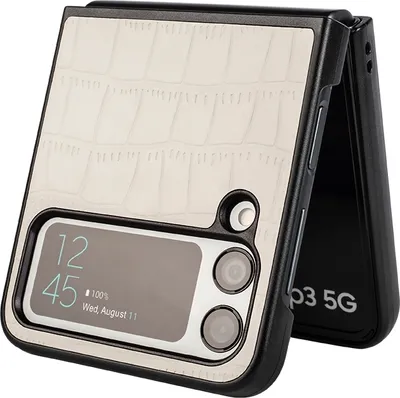 Produktbild von Für Samsung Galaxy Z Flip4 Design Crocodile Texture Weiß Hülle Schutz Hart Cover