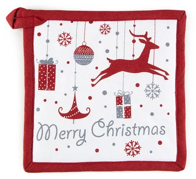 Topflappen Merry Christmas, 20 x 20 cm, Baumwolle/Polyester