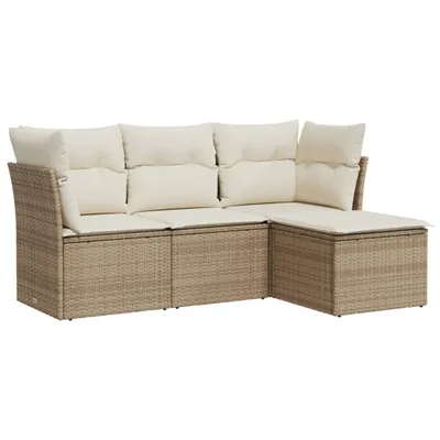 Produktbild von vidaXL 4-tlg. Garten-Sofagarnitur mit Kissen Beige Poly Rattan