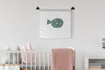 Produktbild von MuchoWow® Wandteppich Wandbehang Pastell - Grün - Fisch 60x60 cm Tapisserie Dekoration Wandtuch - Dekorationen - Wand Decke