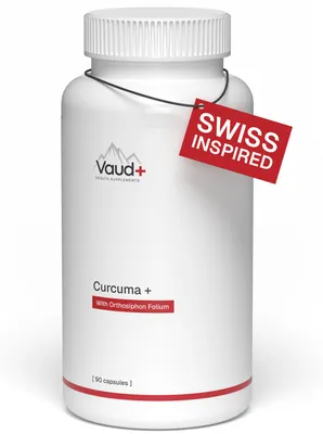 Produktbild von Vaud Curcuma Forte - Kurkuma Kapseln 600 mg - Mit Orthosiphon (Java Tee) - Unterstützt Gelenke und Verdauung - Hilft bei Muskelsteifheit