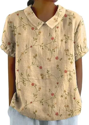 Produktbild von Damen Mit Print Sommer Bluse Lässiges Farbblock-/ lockere, Bequeme Kurzarm-Tops mit V-Ausschnitt