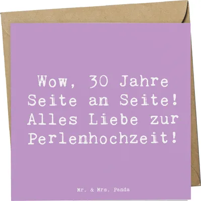 Produktbild von Mr. & Mrs. Panda Klappkarte Spruch 30. Hochzeitstag Perlenhochzeit - Lavendeltraum - Geschenk, anlasskarte, doppelkarte, Geschenke, Grußkarte, Glückwunschkarte, faltkarte