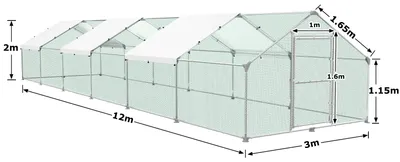 Produktbild von NAIZY 3x12x2m Stahl Hühnerstall PE UV-Schutz Dach abschließbare Metalltür Drahtgeflecht Außengehege Geflügelvoliere Hühnerkäfig Kaninchengehege