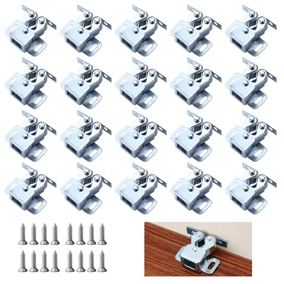 Produktbild von 20 Doppelrollenriegel, Schrankriegel mit 80 Schrauben, Edelstahlriegel für Schränke, Möbelriegel mit verstellbarem Türstopper für Küchenschranktüren und Kleiderschränke