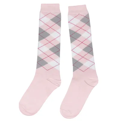 Produktbild von Damen Kniestrümpfe Schottenmuster Hellrosa und Grau Größe 35-38