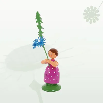 Imagen del producto de Miniatura de una niña con flores, con una planta de achicoria, altura 12 cm, NUEVA