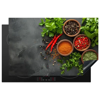 Obrázek produktu pro KitchenYeah® Krycí deska na sporák bylinky - paprika - betonový vzhled, 80x52cm, dekorace do kuchyně, keramická krycí deska, krycí deska na varnou desku