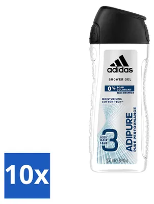 Produktbild von 10 x Adidas Adipure 2-in-1 Duschgel und Shampoo - 250 ml - Vorteilspackung - 10 Stücke