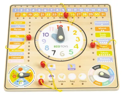 Productafbeelding van ECOTOYS ESC-W-036 Houten educatief bord met kalender en klok