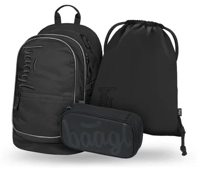 Produktbild von Baagl Schulrucksack Set Jungen Mädchen 3 Teilig Grundschule - Uni Schwarz