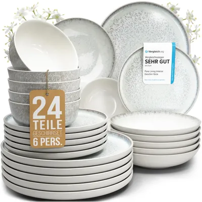 Produktbild von PURE LIVING Geschirrset Ibiza aus Steingut, 24-tlg., für 6 Personen, Beige
