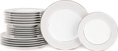 Obrázok produktu pre Jedálenský servis Konsimo pre 6 osôb (18 tanierov) "SCANIA", biely, porcelán, elegantný, 27 cm / 23 cm / 21 cm