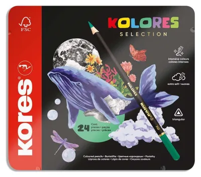 Image de Kores BB93325 Crayons de couleur triangulaires Kores « KOLORES SELECTION », boîte de 24