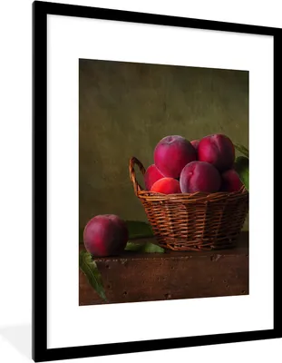 Produktbild von MuchoWow® Gerahmtes Poster Korb - Pflaume - Rosa - Rustikal - Obst - Stilleben 60x80 cm - Poster mit Schwarzem Bilderrahmen Wandposter Rahmen Foto Bilder - Wohnzimmer - Dekorationen - Prämie