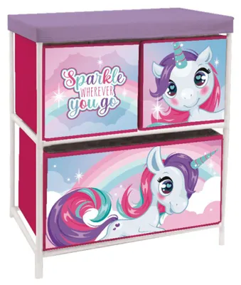 Produktbild von Arditex ARDITEX ZASKA-Einhorn ZK16162 Regal mit 3 Textilbehältern, 53 x 30 x 60 cm