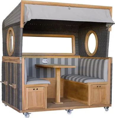 Produktbild von Gosch-Lounge Strandkorb 6-Sitzer Teak durchgeflochten PE Grey ERA Dessin 981