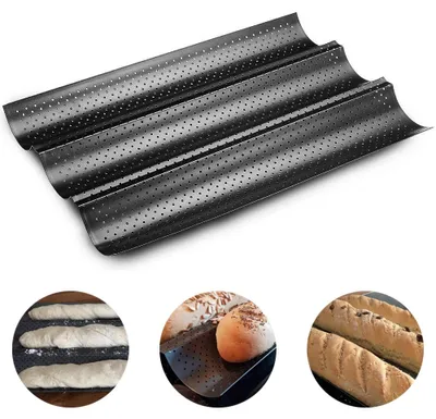 Produktbild von Baguetteform Antihaftbeschichtet 3 Schlitze, Perforierte Brotbackform Für Knusprige Französische Baguettes, Wellenform Mit Rillenbreite 1 Zoll