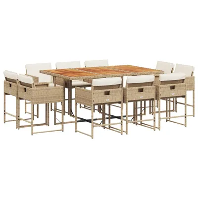Produktbild von 11-tlg. Garten-Essgruppe mit Kissen Beige Poly Rattan