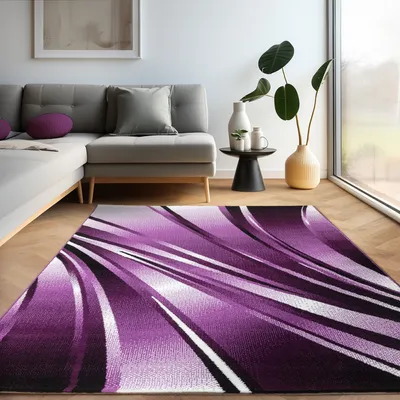 Zdjęcie produktu dla Nowoczesny dywan z dynamicznym wzorem - stylowy i wyrazisty, rozmiar: 160 x 230 cm, kolor: fioletowy-1