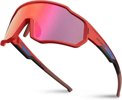 Produktbild von ROCKBROS Kinder Fahrradbrille Polarisiert UV400 Sportbrille Mit Silikonband Ultraleicht Für Radfahren Laufen Roller Mattrot Polarisiert Violettrot