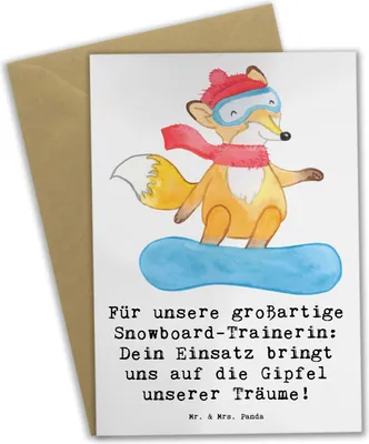 Produktbild von Mr. & Mrs. Panda Grußkarte Snowboarden Trainerin - Weiß - Geschenk, dankeskarten, osterkarte, Gipfel der Träume, Danksagung, Sportart, einladungskarten, weihnachtskarten