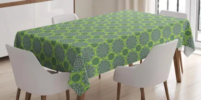 Zdjęcie produktu dla ABAKUHAUS Obrus w kolorze limonkowej zieleni, arabeska orientalna marokańska mandala Bliski Wschód wzór boho retro, 140 x 240 cm, zielony paproci biały