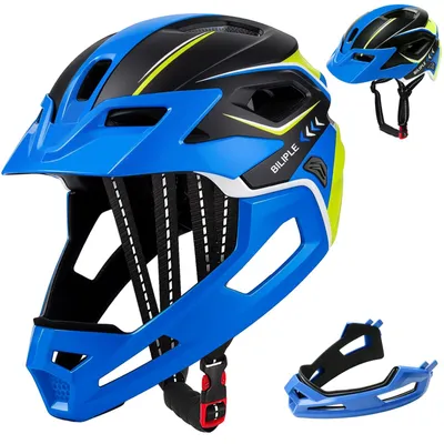 Kinder-Integralhelm 2-in-1, abnehmbarer Kinnschutz, 52-56 cm, Schwarz/Blau