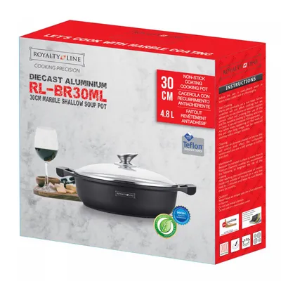 A product box for a Royalty Line shallow soup pot.