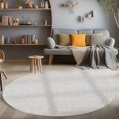 Zdjęcie produktu dla Modern Wohnzimmereppich Robust Meliert Einfarbiger Schlingenteppich Cut-Loop Design, Rozmiar: 120 cm Okrągły, Kolor: Srebrny