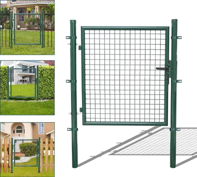 Produktbild von Jayseuw Gartentor Zauntür Gartenzaun Gartentore Pulverbeschichtet Verzinkt mit Schloss Türklinke und Schlüssel Grün Rundpfosten 100x100cm