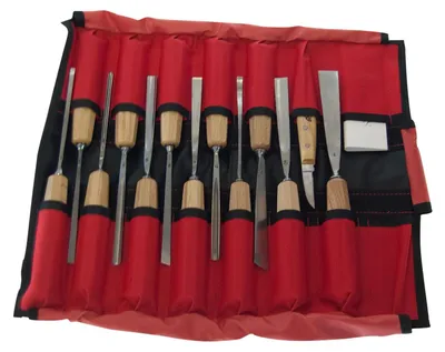 Stechbeitelset 14-teilig in Rolltasche rot