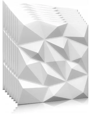 Obrázek produktu pro 3D nástěnné panely z polystyrenu, 4 kusy, rozměry 50x50 cm, bílé barvy, vhodné do obývacího pokoje a ložnice