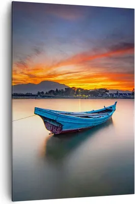 Produktbild von Bild auf Leinwand - Leinwandbild - Einteilig - Westen Sonne Boot - 70x100cm - Wand Bild - Wanddeko - Wandbilder - Leinwanddruck - Wanddekoration - Leinwand bilder - Wandbild - PA70x100-4791