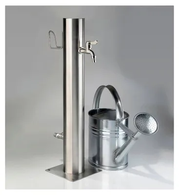 Produktbild von Wasserzapfsäule aus Edelstahl mit Schlauchhalter und 2 Hähnen, 75 cm