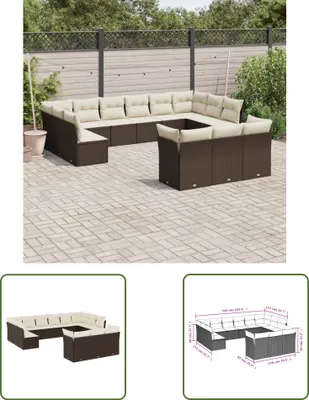 Produktbild von The Living Store 13-tlg. Garten-Sofagarnitur mit Kissen Braun Poly Rattan