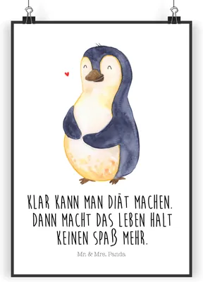 Produktbild von Mr. & Mrs. Panda Bild Pinguin Diät DIN A4 - Weiß - Geschenk, drucke, Wanddekoration, glücklich, Wandbild, Selbstliebe, wandkunst, wanddeko