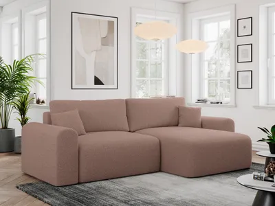 Produktbild von MKS MEBLE Sofa L-Form, Ecksofa mit Schlaffunktion, Wohnlandschaft L-Form mit Kissen, Couch L-Form - Nelson - Rosa Boucle